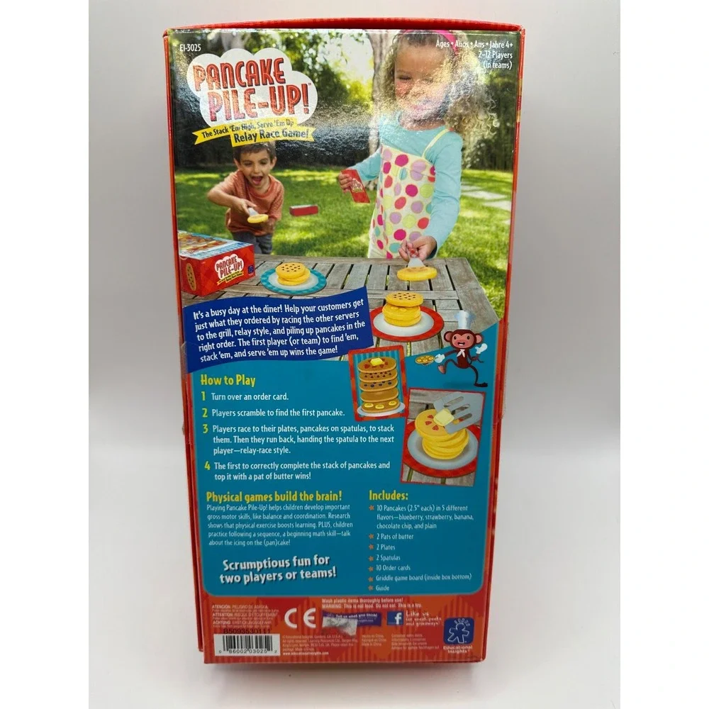 Educational Insights Pancake Pile-Up Relay Race Game COMPLETE Ages 4+ 2-12 Plyrs